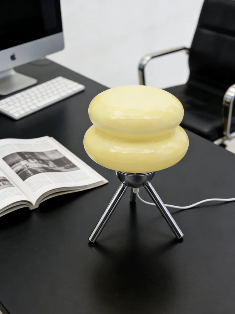 Cream Glass Table Lamp — Nordic Vintage Bedside Light