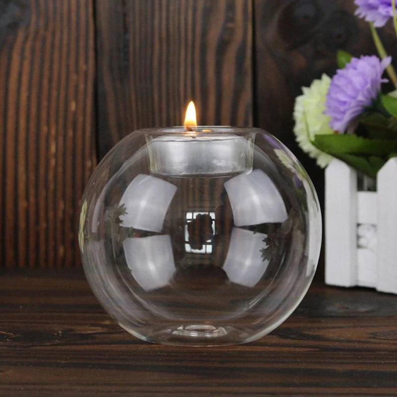 Clear Glass Candle Holder — Decorative Round Tea Light