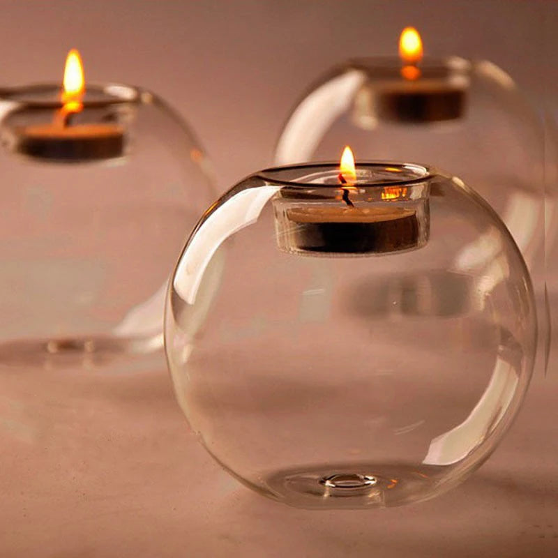 Clear Glass Candle Holder — Decorative Round Tea Light