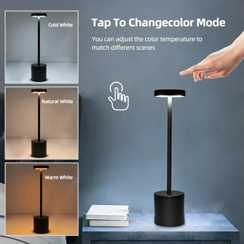 Slim Touch Table Lamp — 3 Color Modes Rechargeable