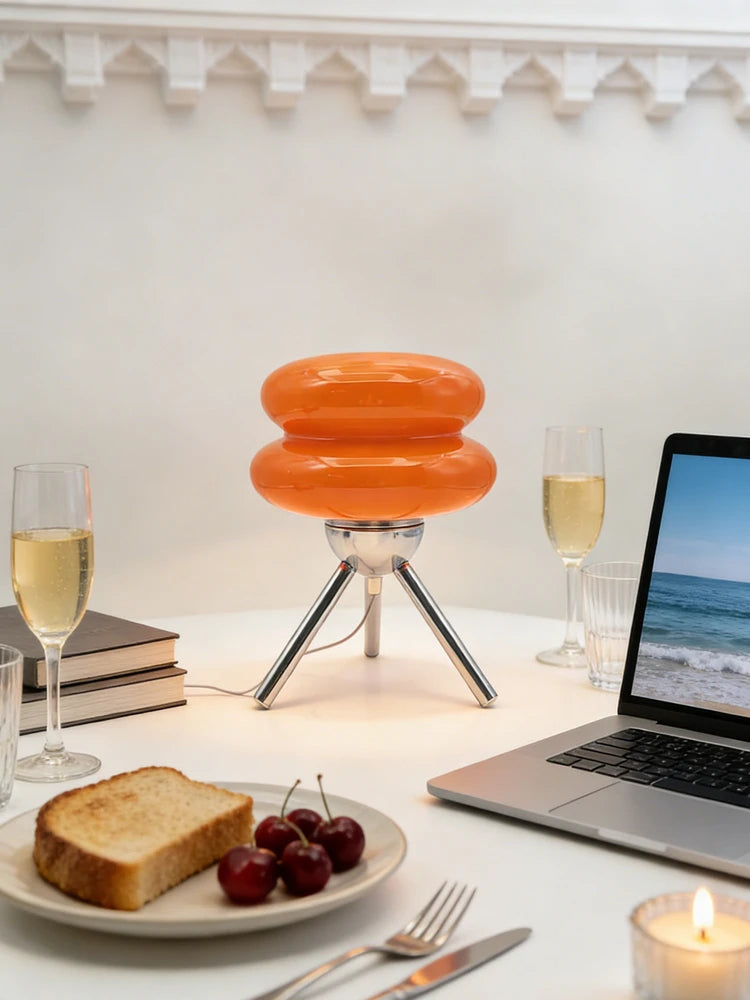 Cream Glass Table Lamp — Nordic Vintage Bedside Light