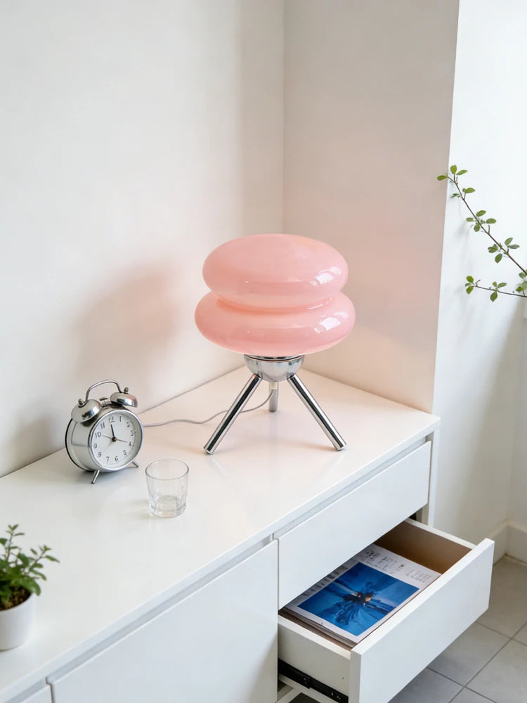 Cream Glass Table Lamp — Nordic Vintage Bedside Light