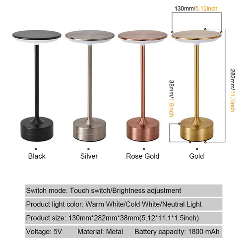Luxury Touch Table Lamp — USB Rechargeable Wireless Light