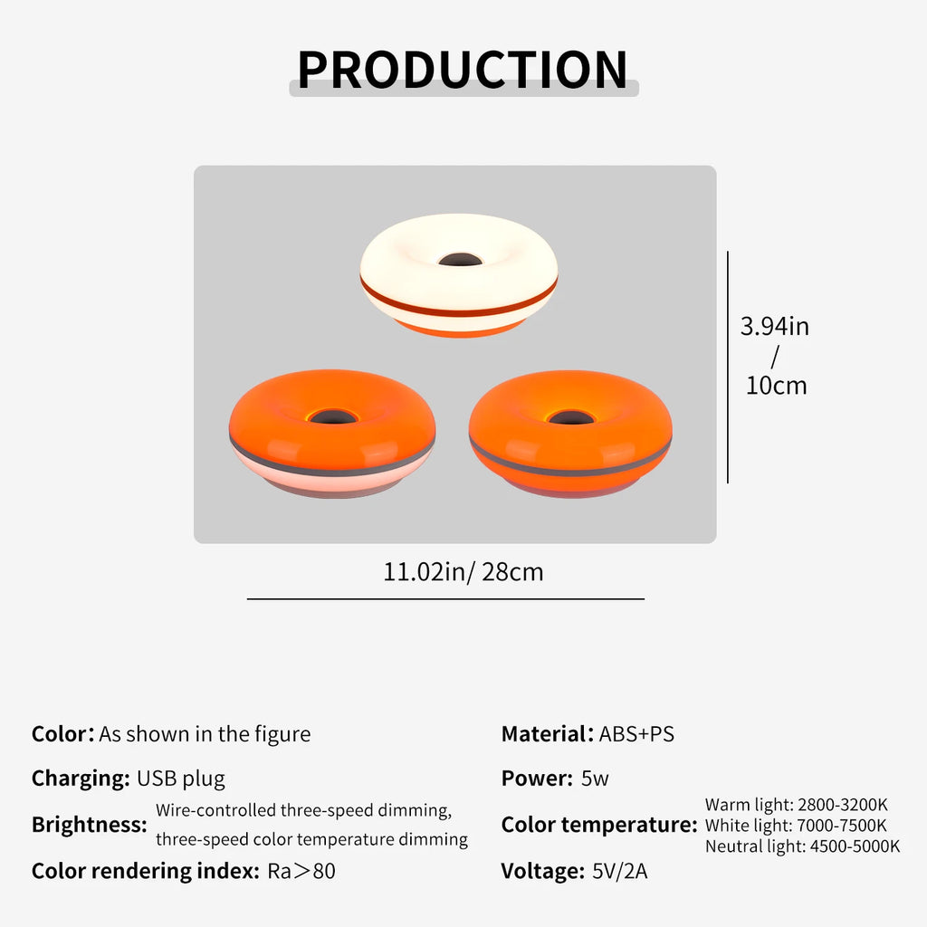 Bauhaus Donut Table Lamp — Touch Dimmable USB Ambient Light (Not glass）