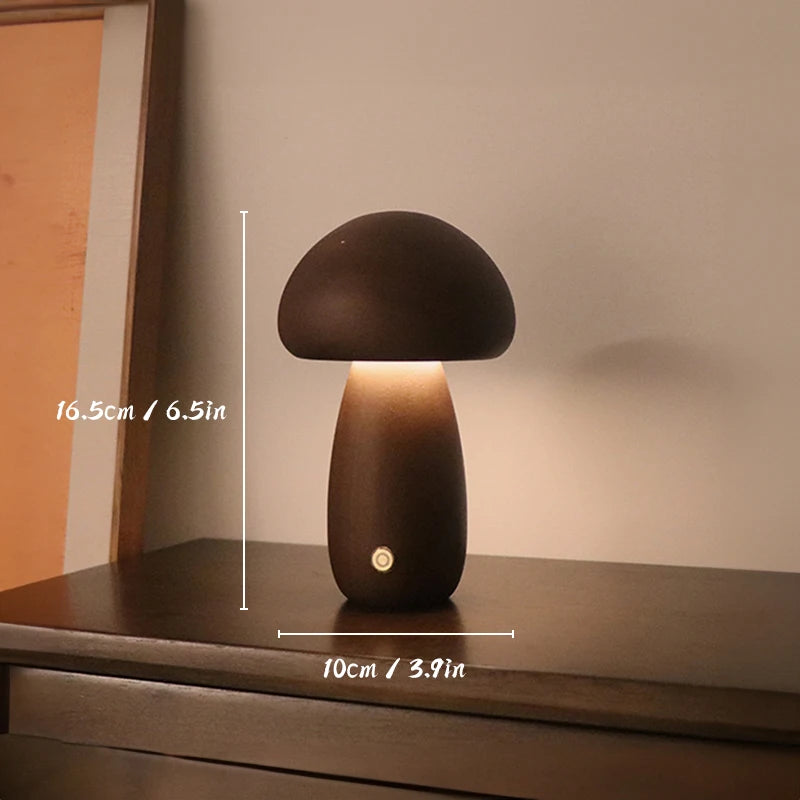 Wooden Mushroom Night Light — Warm Dimmable USB Table Lamp