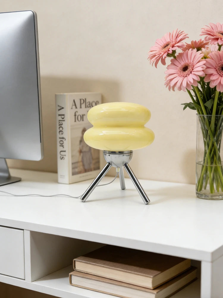 Cream Glass Table Lamp — Nordic Vintage Bedside Light