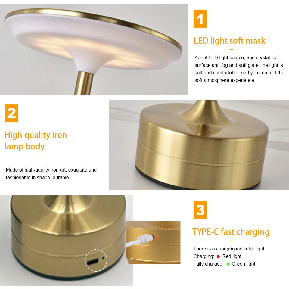 Luxury Touch Table Lamp — USB Rechargeable Wireless Light
