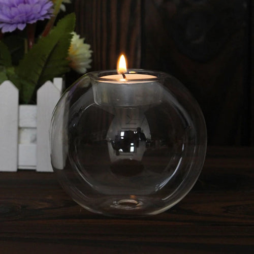 Clear Glass Candle Holder — Decorative Round Tea Light