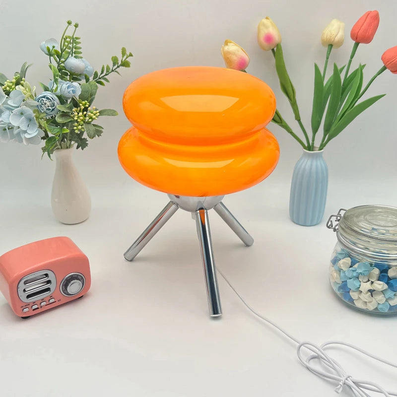 Cream Glass Table Lamp — Nordic Vintage Bedside Light
