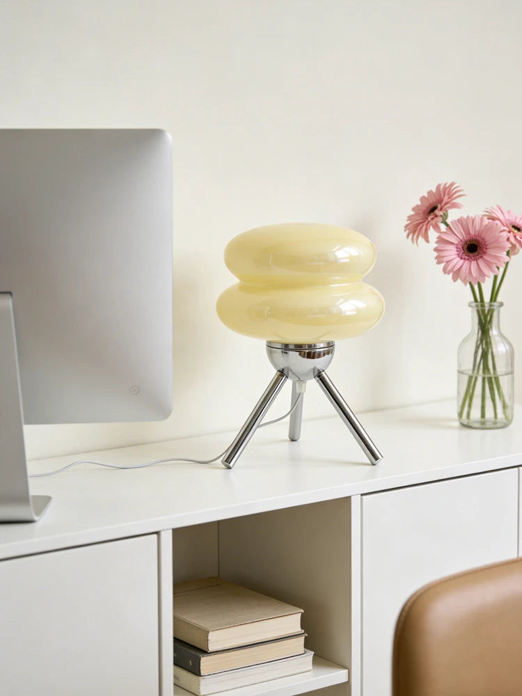 Cream Glass Table Lamp — Nordic Vintage Bedside Light
