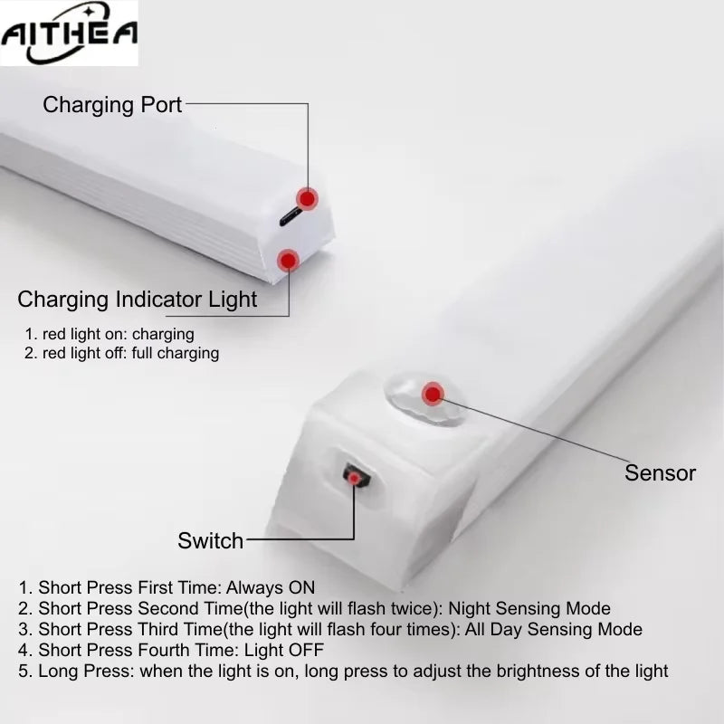 USB Motion Sensor LED Bar Light — Rechargeable Magnetic Cabinet Light