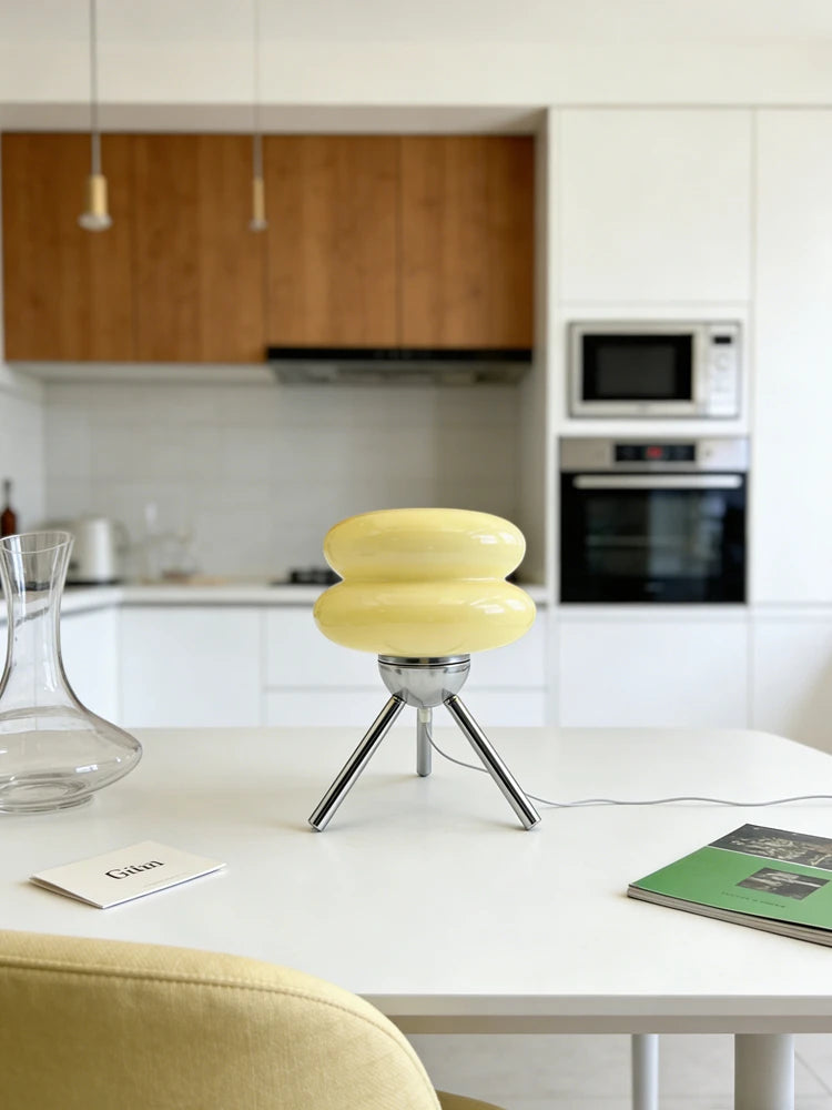 Cream Glass Table Lamp — Nordic Vintage Bedside Light
