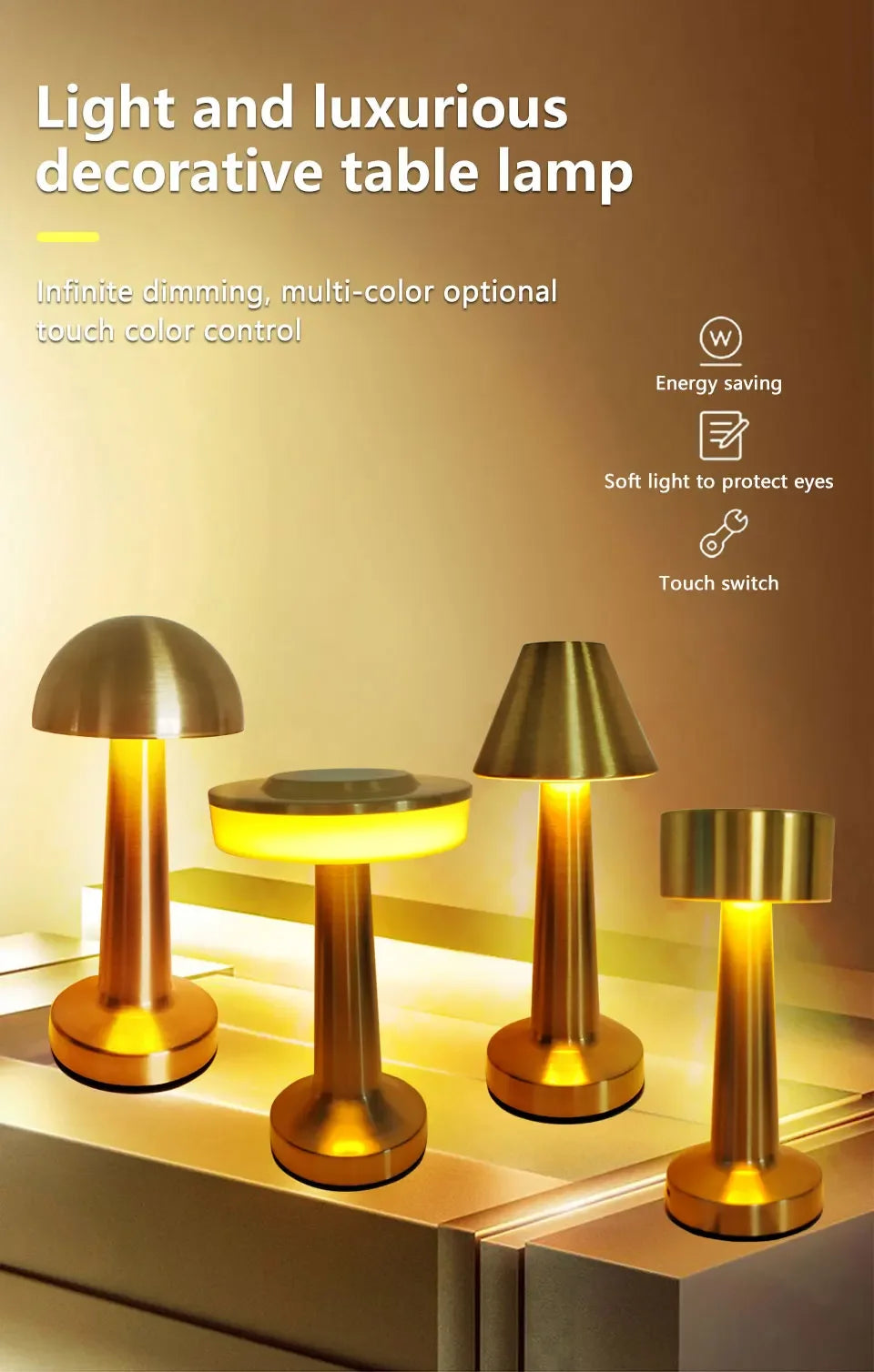 Golden Touch LED Table Lamp — Warm Dimmable Light