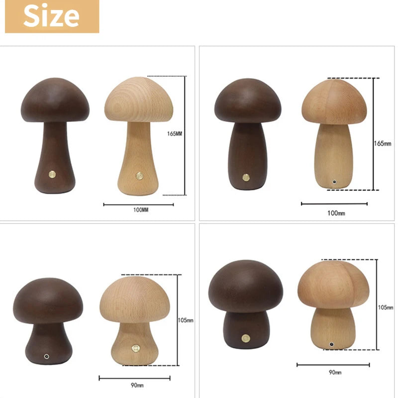 Wooden Mushroom Night Light — Warm Dimmable USB Table Lamp