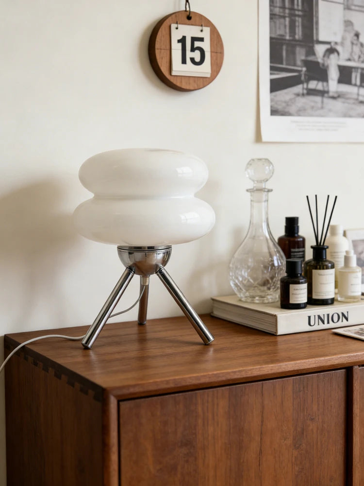 Cream Glass Table Lamp — Nordic Vintage Bedside Light