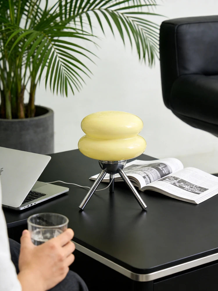 Cream Glass Table Lamp — Nordic Vintage Bedside Light