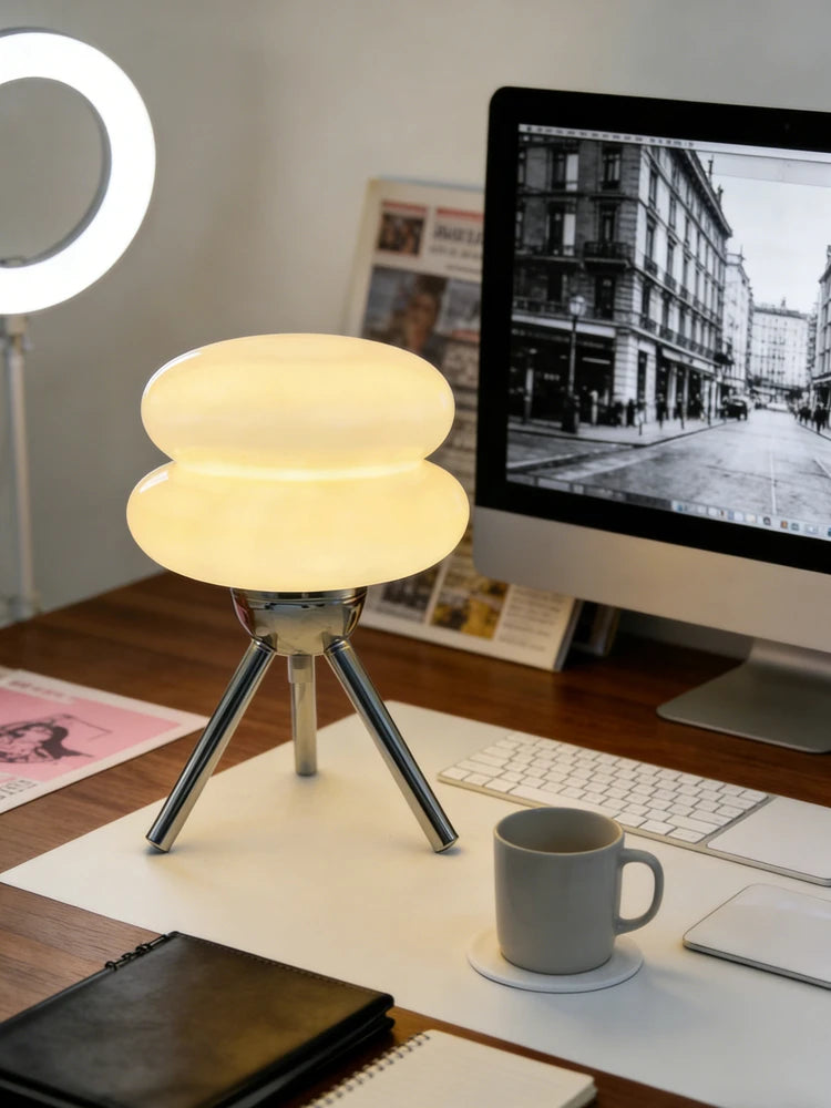 Cream Glass Table Lamp — Nordic Vintage Bedside Light
